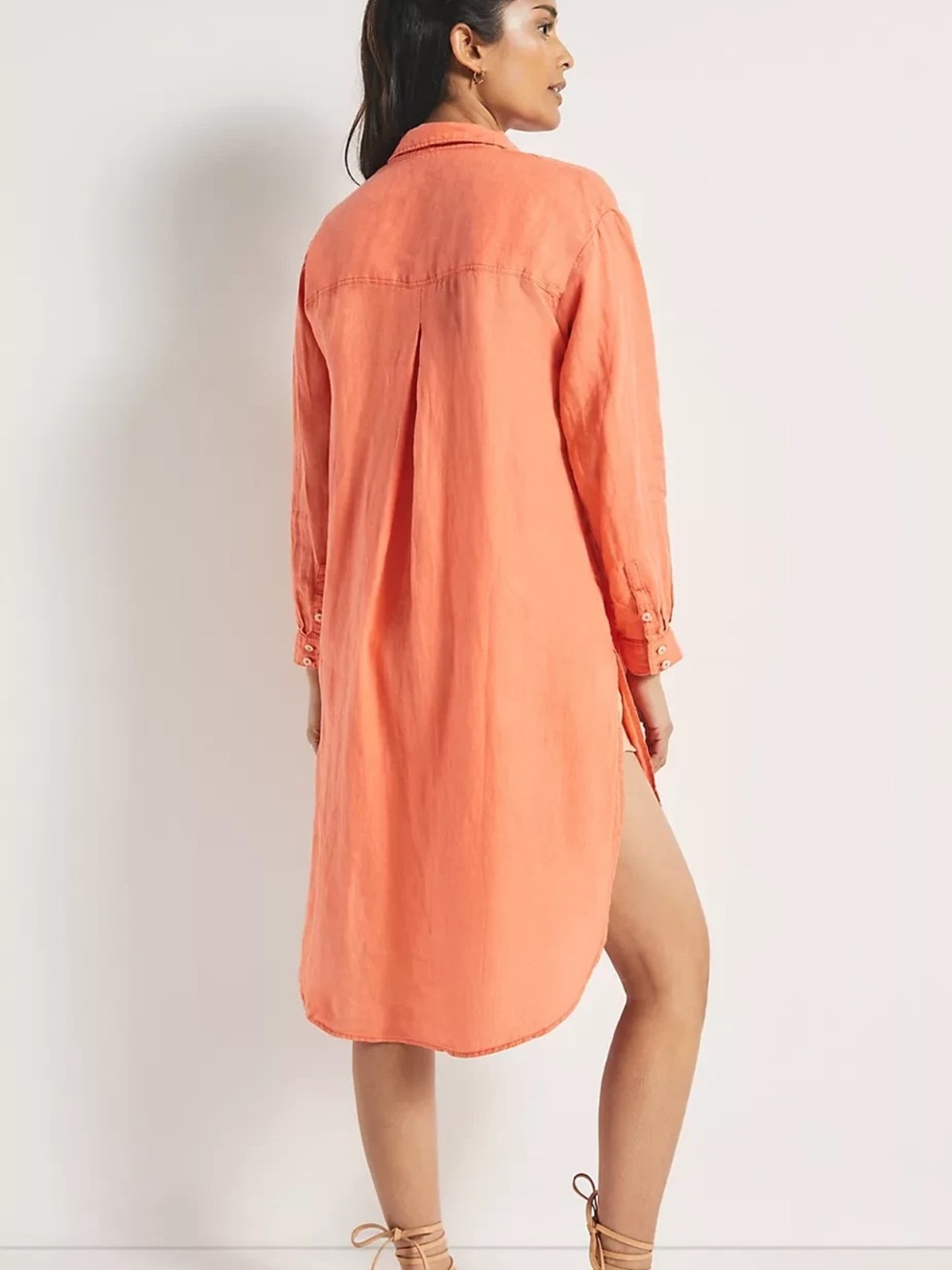 Anthropologie Button-down Linen Tunic Shirt Dress size L Coral Relaxed NWOT - Picture 8 of 13